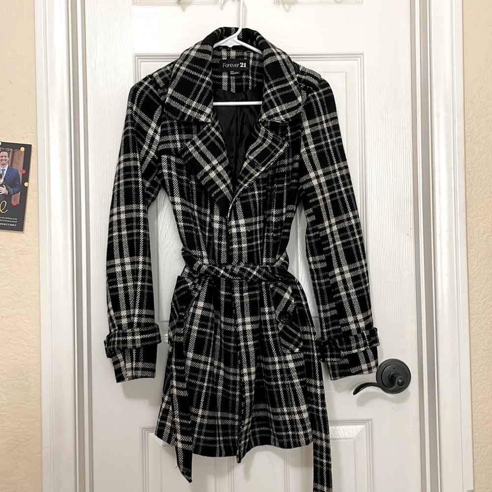 Black and white plaid coat